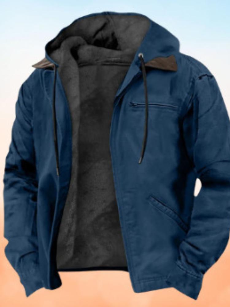 Pánská hnědá bunda s kapucí, fleecovou podšívkou, předními kapsami a nastavitelnou stahovací šňůrkou