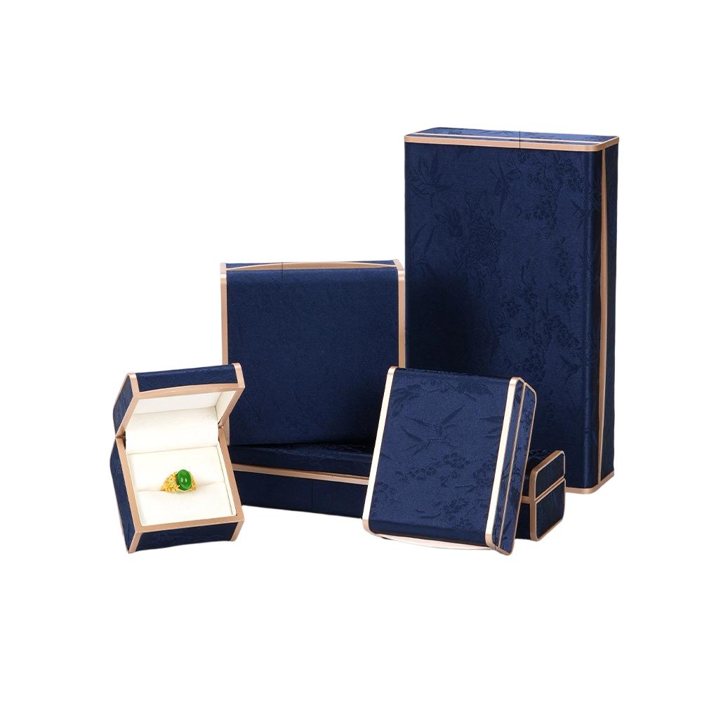 Luxury New Chinese Style Classic Rectangle Jewelry Display Box Gold Trim Embroidery Case for High-End Jewelry