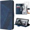 Case and Tempered Glass - Samsung - Galaxy S24 Ultra - PU Leather - Mosaic - Navy Blue