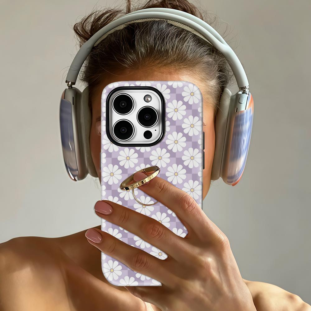 Lavender Daisy Checkered Phone Case for IPhone 17 16 15 14 13 Pro Max Plus for Magnetic Single Double-layer Tough Case
