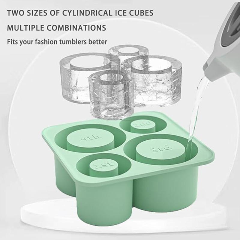 2/3/4/30 Grid Ice Cube Tray Mold for Tumbler Stanley Cup Silicone Cylinder Ice Cube Maker Mold with Lid For 20oz 30oz 40oz