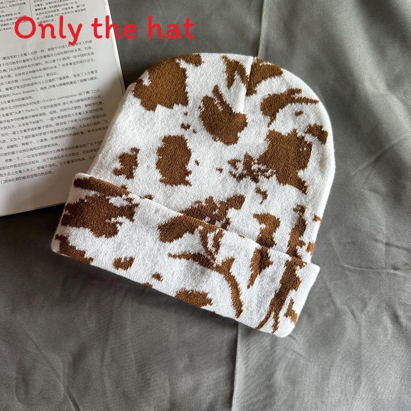 Cow Pattern Knit Cap For Winter Fashion Unisex Cozy Autumn Headwear