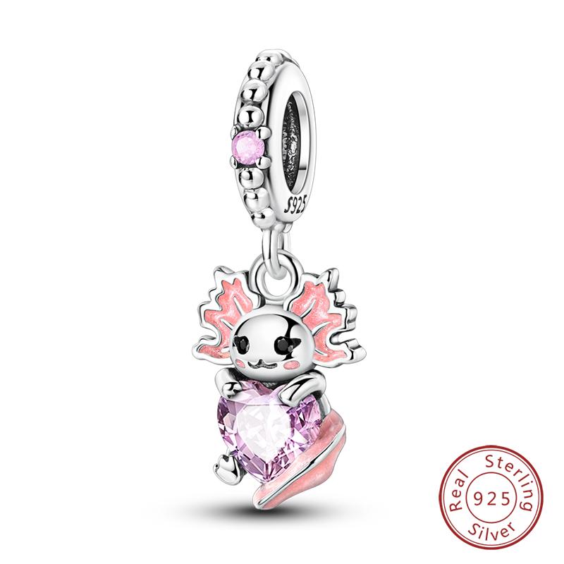 Fit 925 Silver Charms Beads Little Bear Lamb Little Flying Pig Pink Charms For Women DIY Birthday Jewelry Gift