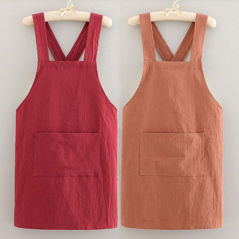 Cooking Cotton Kitchen Aprons Breathable Wear Resistant Adult Waist Aprons Anti Fouling Soft Restaurant Work Clothes Home