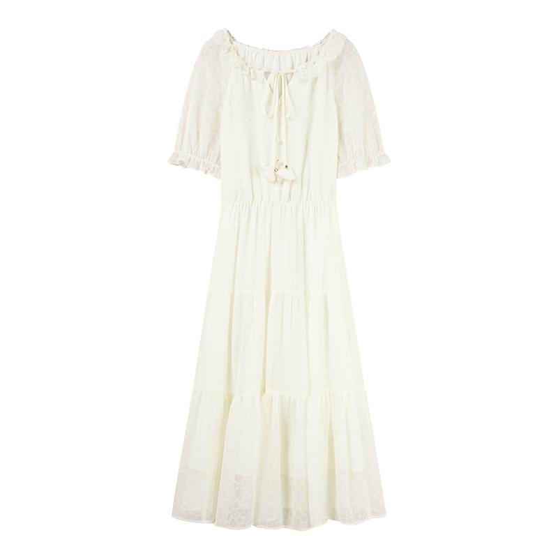 

Qiushui Yiren Gentle Ruffle Tie-Waist Midi Dress S