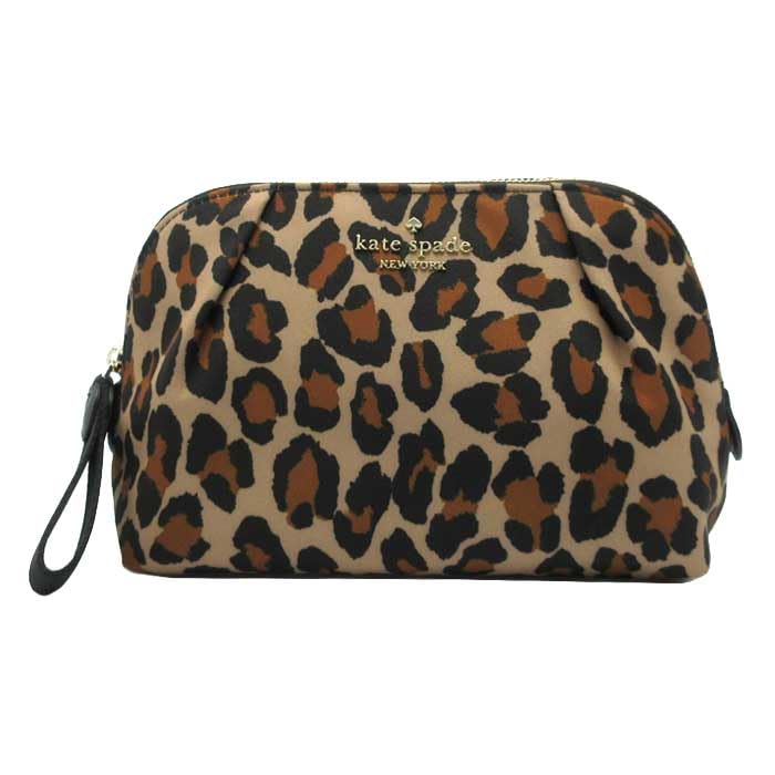 Kate Spade Chelsea Nylon Cosmetic Brown Leopard Pouch, Multi, Print, KH755, Women's [Outlet Item] [Brand Name] [Used]