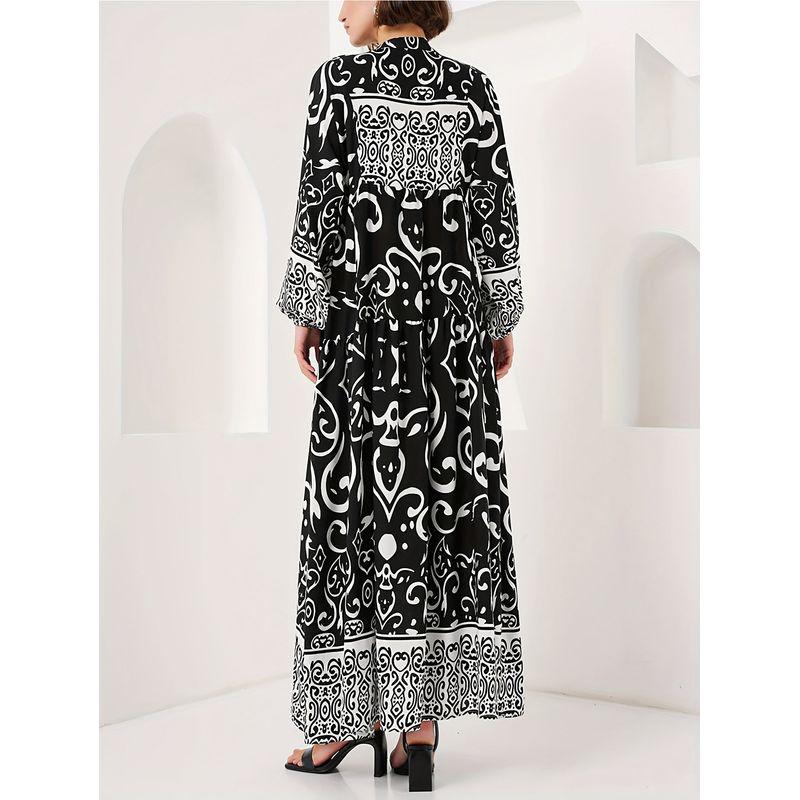 Western Style New Fashion Casual Loose Robe Print Long Sleeve Dress Printed Loose Dress