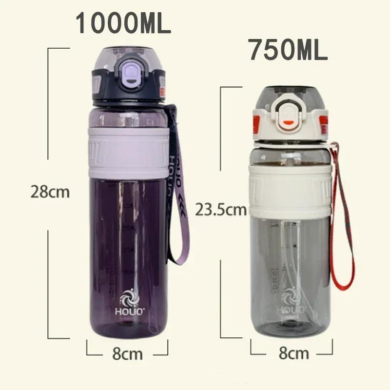 Reise 1L Wasserflasche für Sport Plastikwasserbecher für Mädchen Jungen Schule Tragbar 1 Liter 750ml Wasserkessel Fitnessstudio Trinkgeschirr