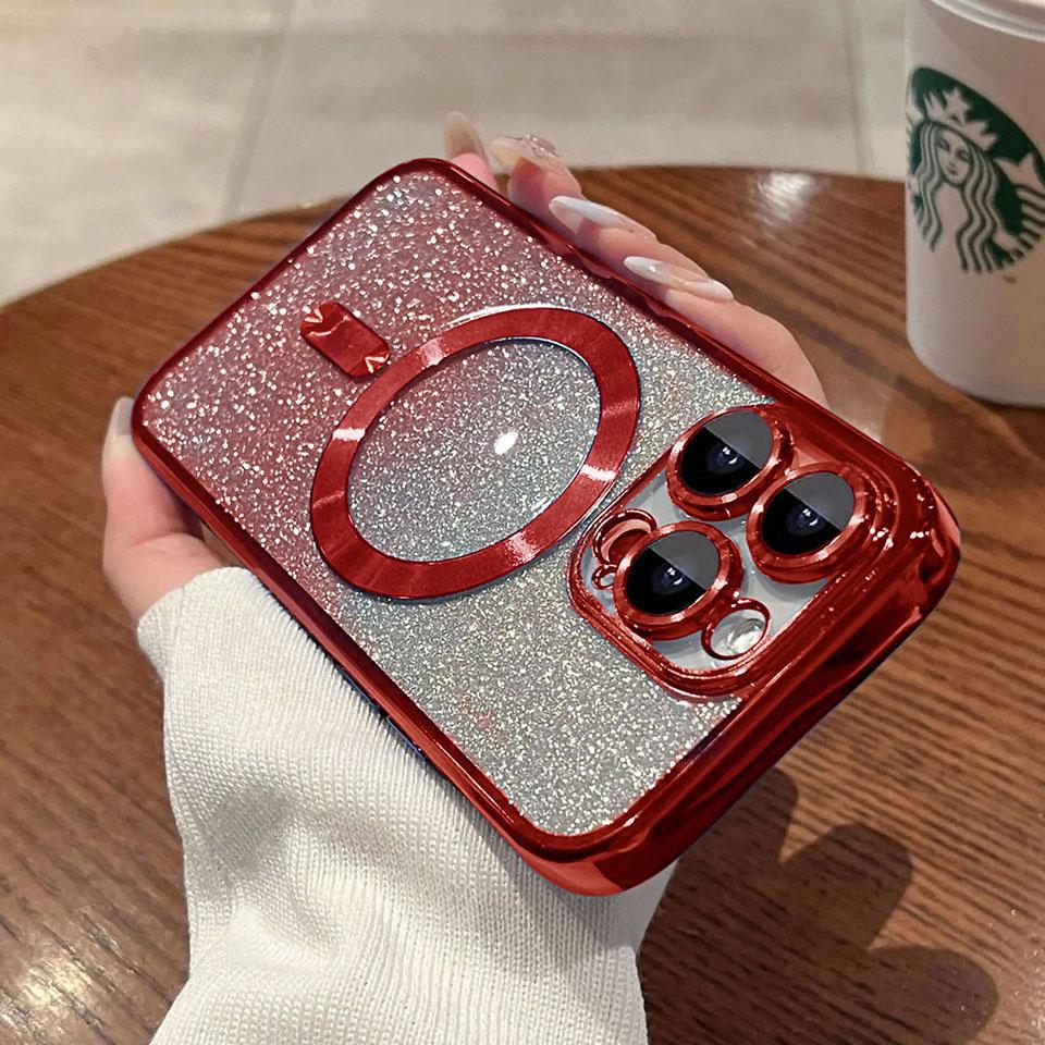 Woman Luxury Plating Glitter Case For Magsafe For iPhone 15 13 11 12 14 Pro Max Plus Accessories Magnetic Wireless Charge Cover