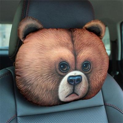 Criativo adorável carro travesseiro caso gato coelho panda impresso animais rosto encosto de cabeça do carro assento resto almofada
