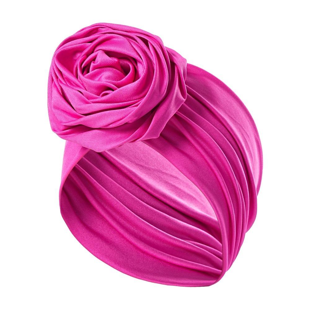 Elastic Boho Flower Bandana Raw Silk African Turban Cap Big Rose Flower Hairband  Hair Accessories