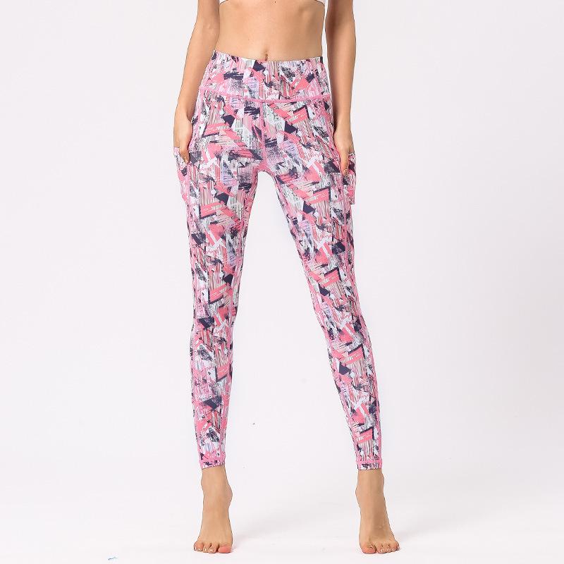 New women's yoga pants with pockets outdoor fitness yoga leggings high elastic print sports leggings
