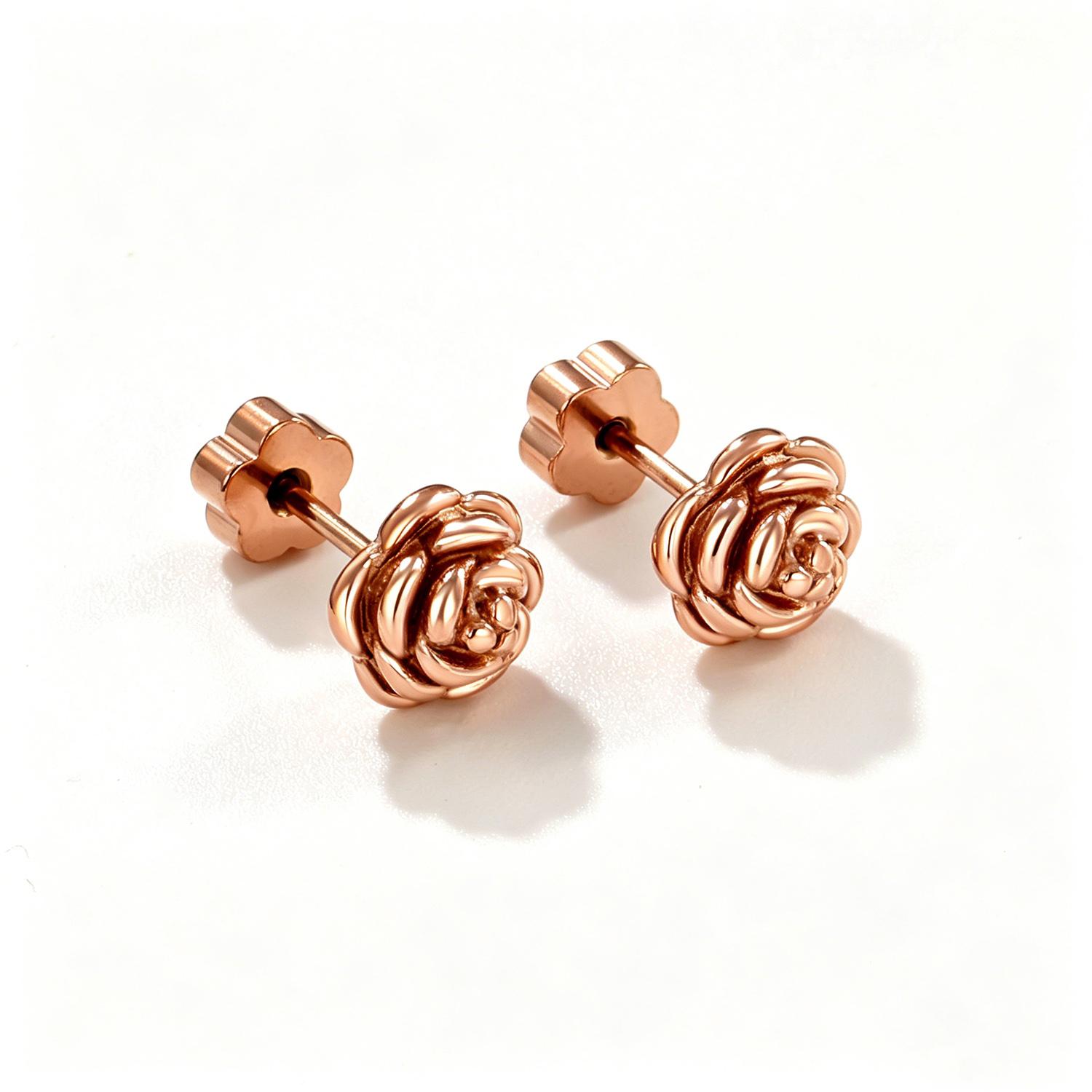 

Fashion Cute 316L Stainless Steel Rose Plants Stud Earrings For Women Girls 18K PVD Gold Plated Wedding Ears Jewelry Accessories