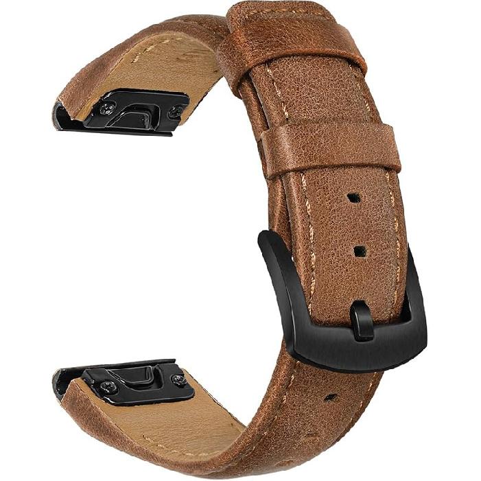 TRUMiRR Watchband for Fenix 8 51mm / 7X / 6X Pro / 5X Plus, 26mm Quick Fit Watch Band Genuine Cowhide Leather Strap for Garmin Epix Pro 51mm /