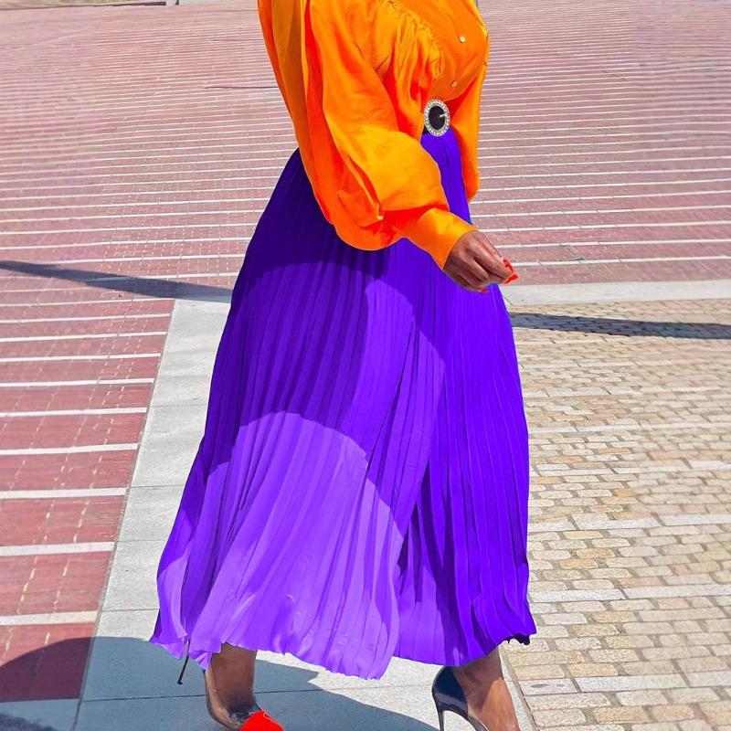 Large size women's clothing autumn new fashion elastic pleated skirt large size A-shaped skirt