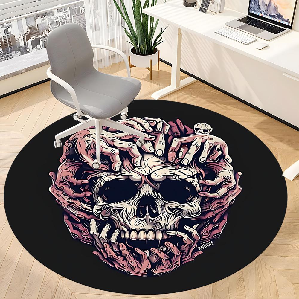 1PC Skull Hands Office Round Area Rug, Mat Suitable ForOffice, Under Office Chairs Bedroom Living Room Home Decor, Room Deco