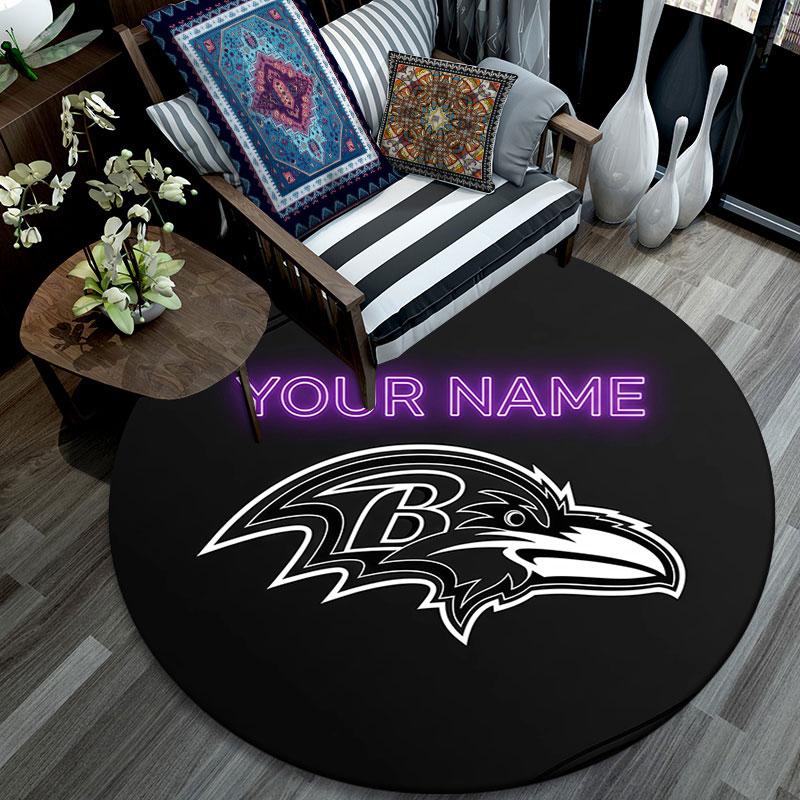 Custom Name,Baltimore Ravens pattern round rug,Carpet Rug for Living Room Bedroom Playroom ,Non-slip Floor Mat,Holiday Gifts and Birthday Gifts.