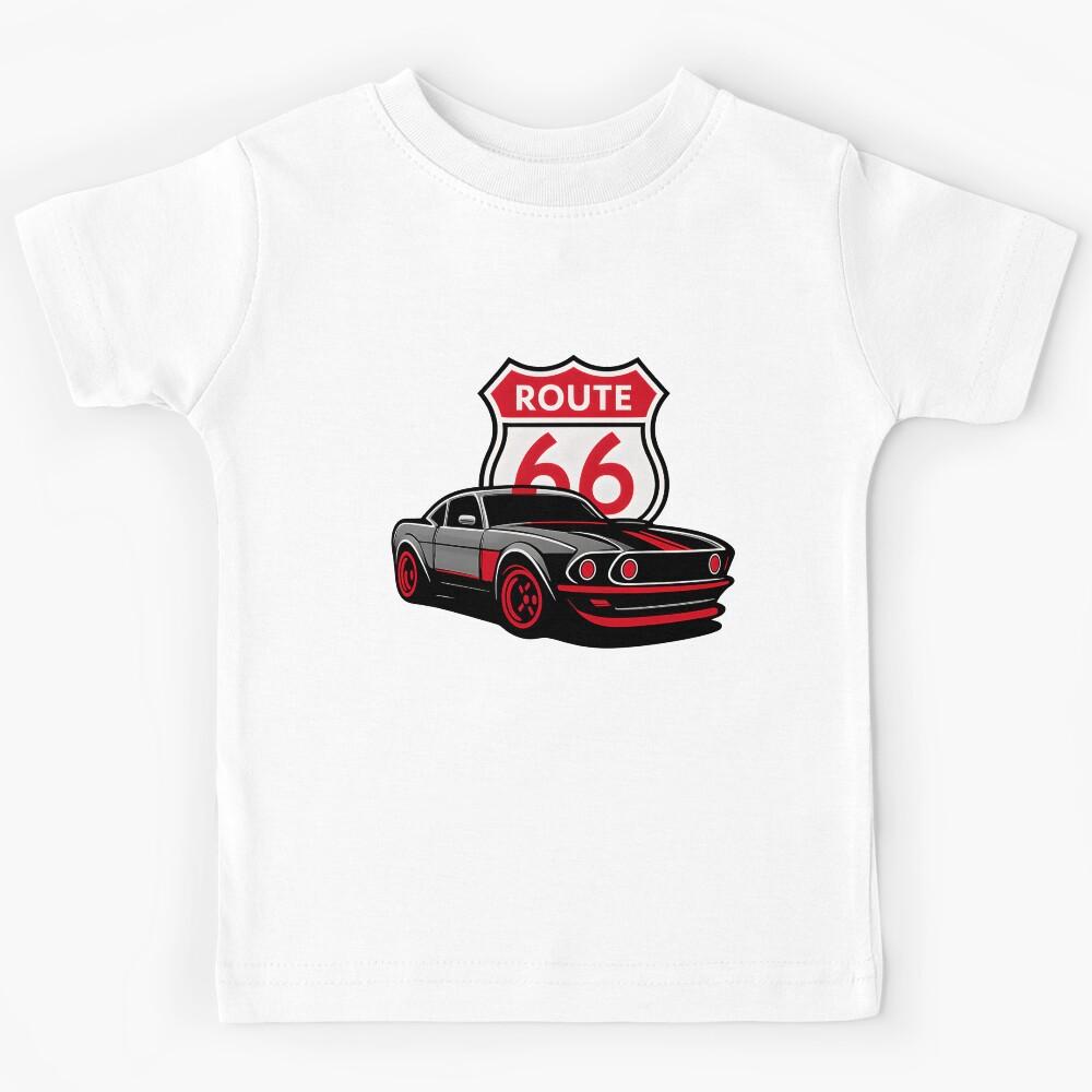 Muscle Car on Route 66 – Black and Red Classic Kids T-Shirt 100