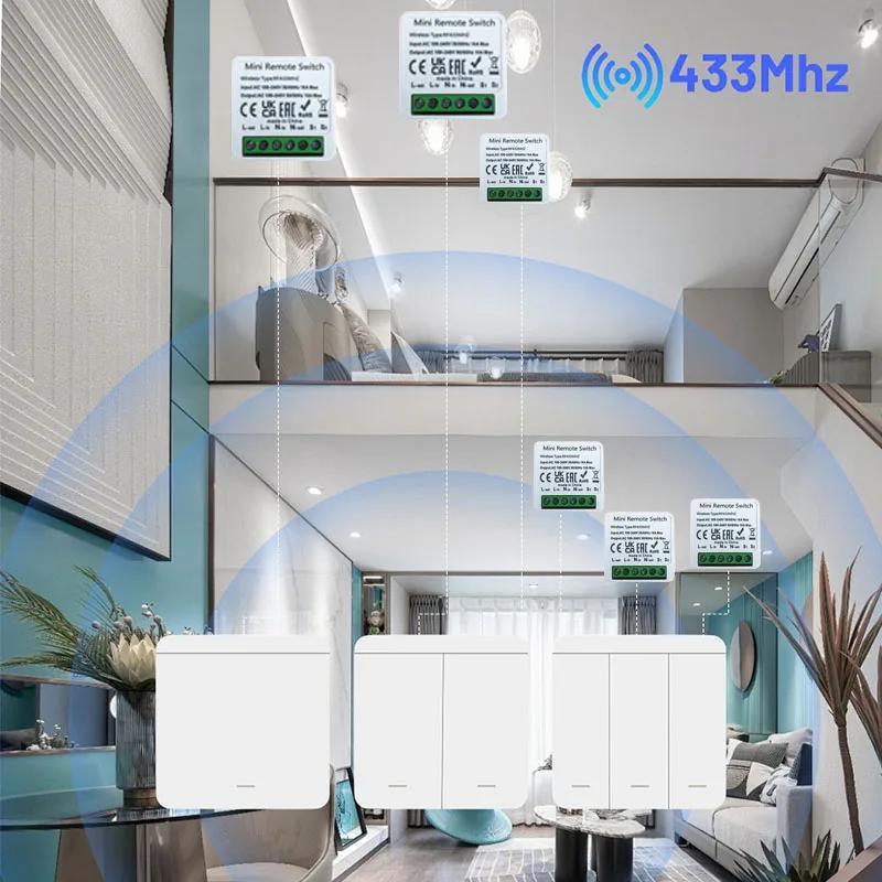 RF 433MHz Smart Switch 16A Lamp Relay Receiver 2-Way Remote Control 1/2/3 Gang Wall Switch Round Panel Mini Transmitter DIY Home