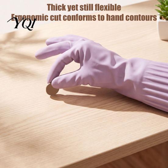 Long Sleeve Rubber Gloves Extended Waterproof Dishwashing Gloves, Anti-slip Grip Natural Latex Elbow Length for Laundry Protective Durable Cleaning