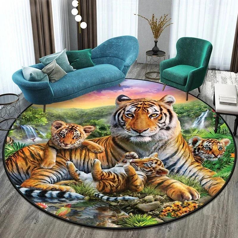 Various Tiger Round Carpet Floor Mat Living Room Rug Prayer Mat Area Rug Children's Decoration Gift Bathroom Floor Home Decor
