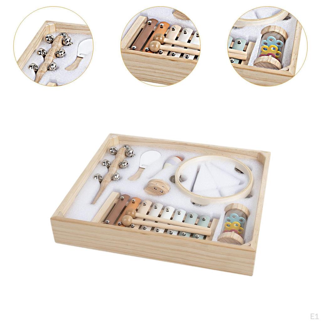 8x Baby Percussion Toys with Xylophone, Wooden Musical Instruments, Rhythm Preschool