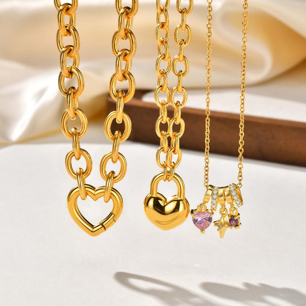 Charms Heart Pendant Necklace for Women, Golden Stainless Steel OT Toggle Necklace, Layered Necklace Stylish Valentine's Gift