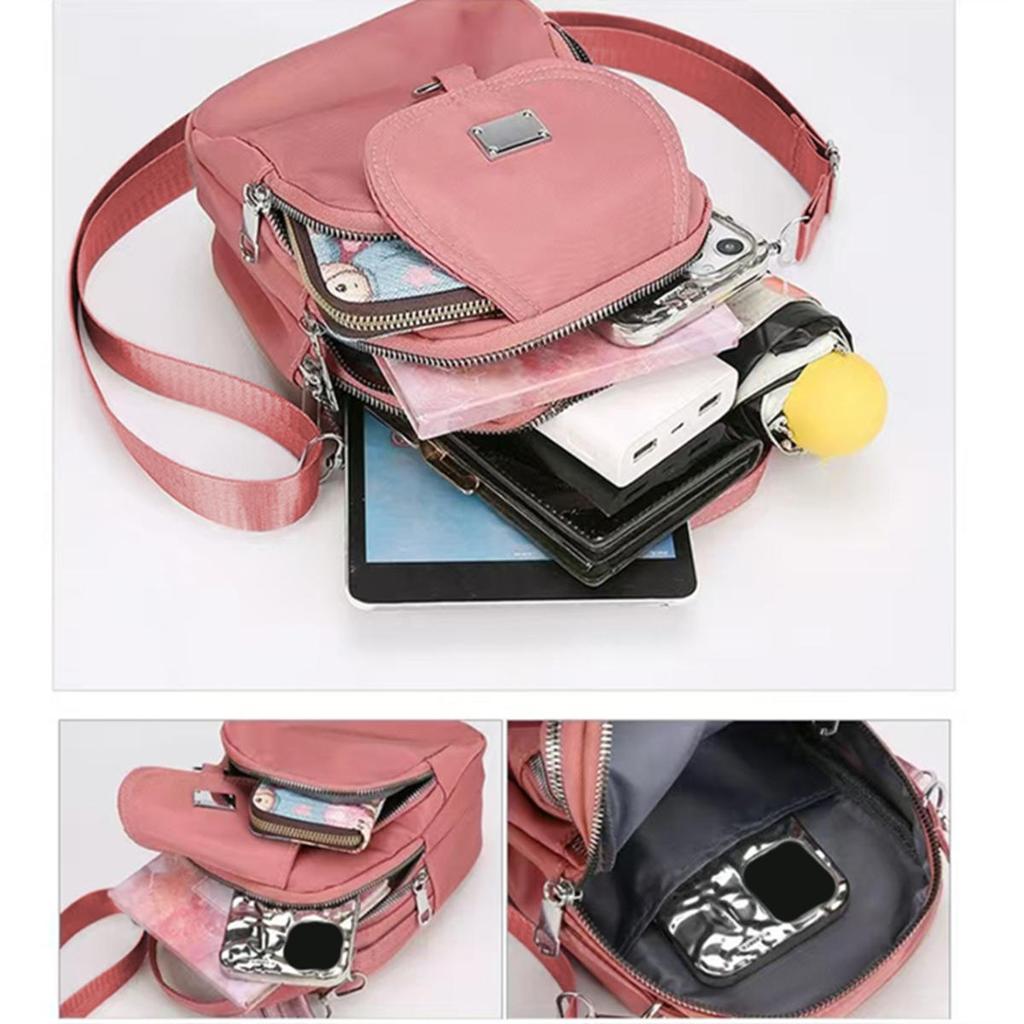 1PC Lady Casual Messenger Bag  Solid Color Multi-function Purse Multi-layer Lightweight Oxford Handbag  Suitable for Going Out
