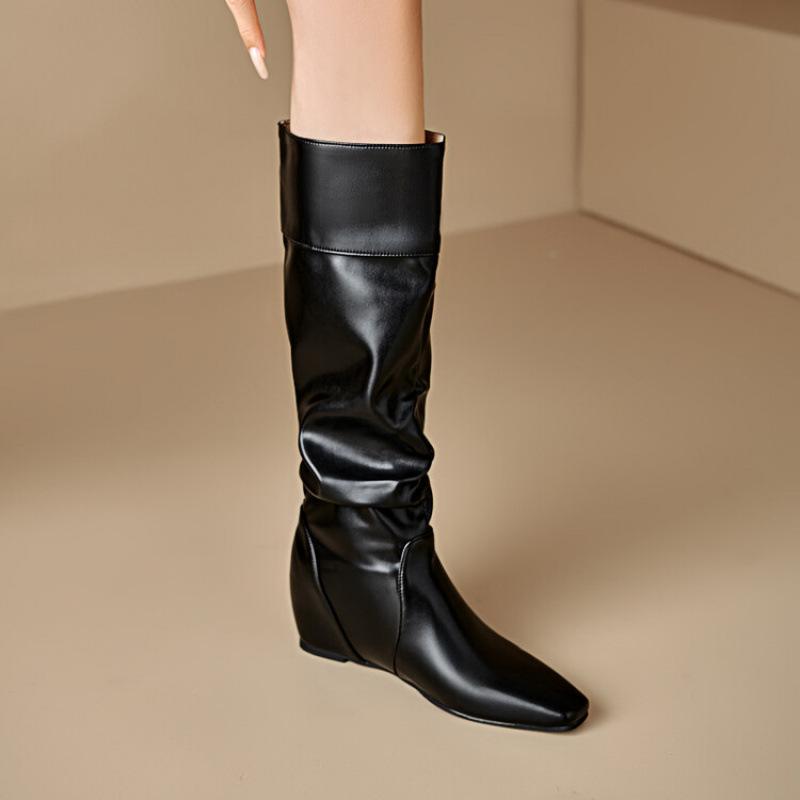 

Size 46 Women s Boots Rubber Sole Wedge Heel High Boots Black Sleeve Solid Color 20252025 Fashion Boots 39 чорний