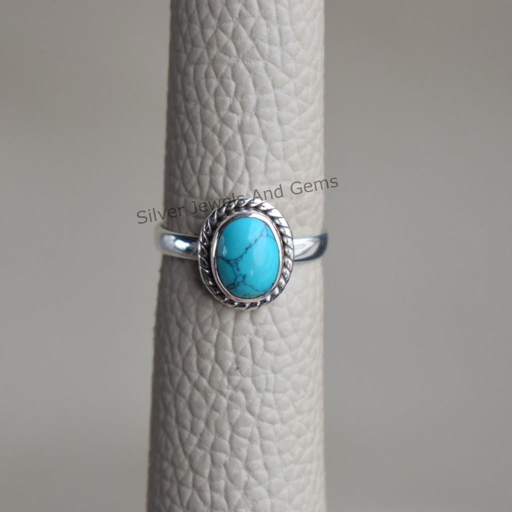 Oval Turquoise Ring: Handmade 925 Sterling Silver Boho Ring