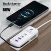 66W PD Fast Charging Wall USB Chargers USB Hub Adapter 4 Ports USB Type C EU US UK Plug Extension Type C Cable Socket Outlet