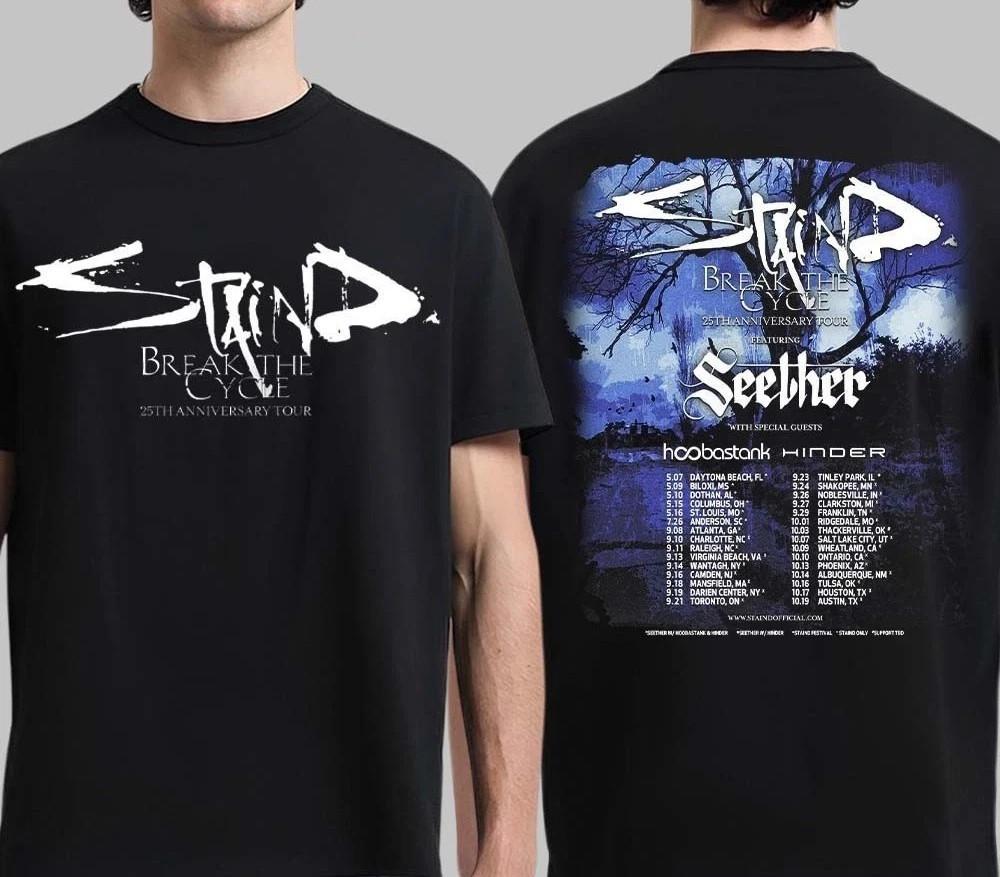 2 Sides Staind Break The Cycle 25th Anniversary Tour Shirt Unisex S-5XL E2340 S