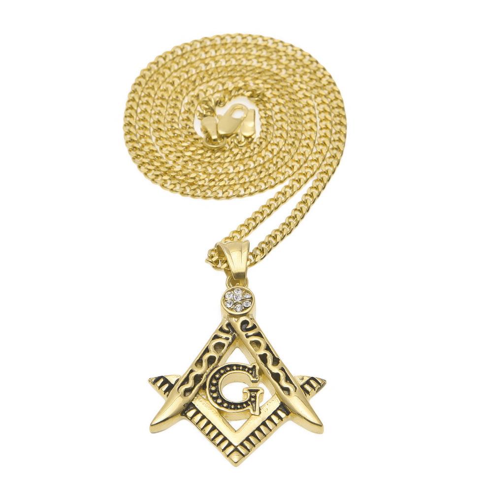 Hiphop stainless steel retro old made with diamonds AG pendant masonic pendant hip hop rap necklace
