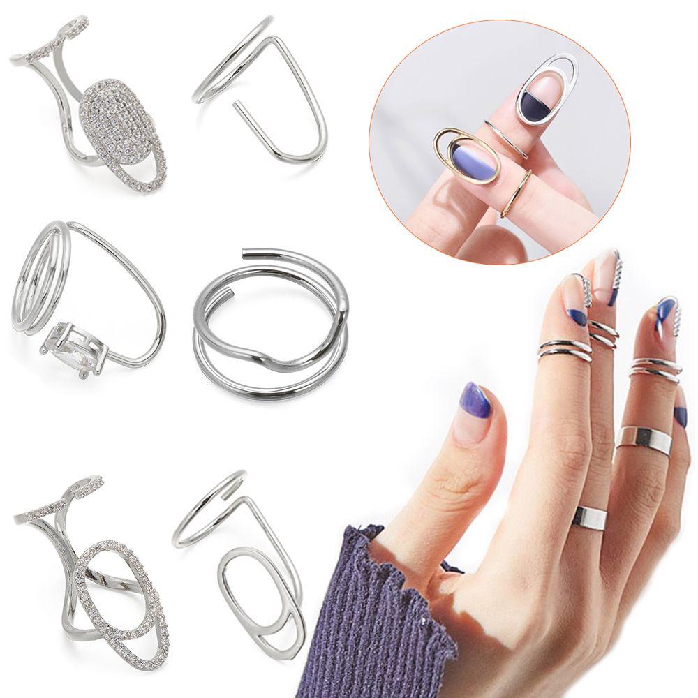 

Beauty Nail Art Women Gold&Silver Fingertips Rings Jewelry Nail Ring Hollow