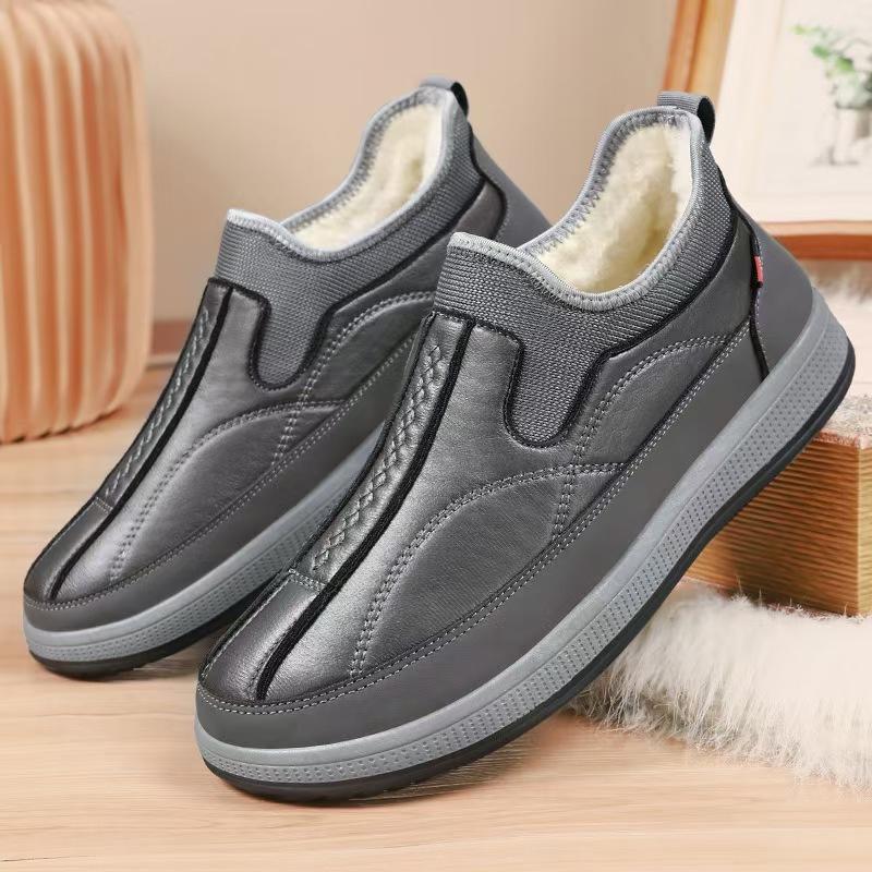 

Winter new men s fleece thickened wool leather surface warm fashionable and comfortable shoes fleece 44 серый