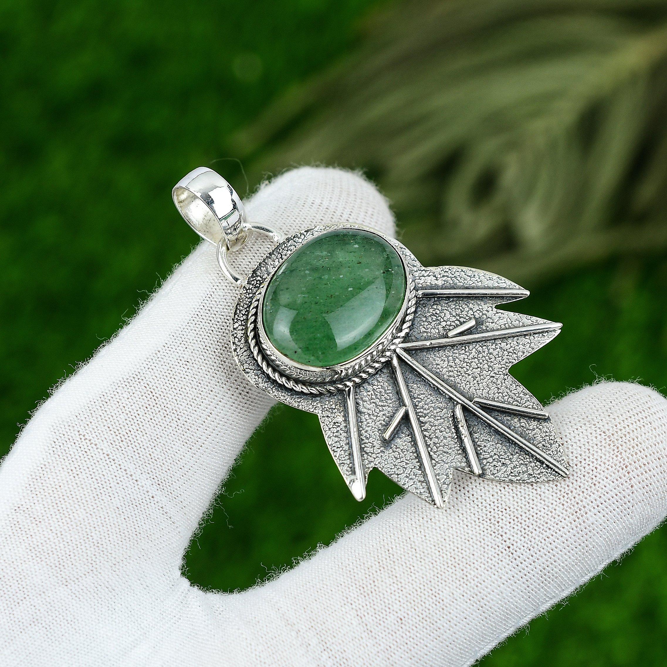 

Подарок на годовщину для нее Подвеска из натурального зеленого авантюрина, серебро 925 пробы