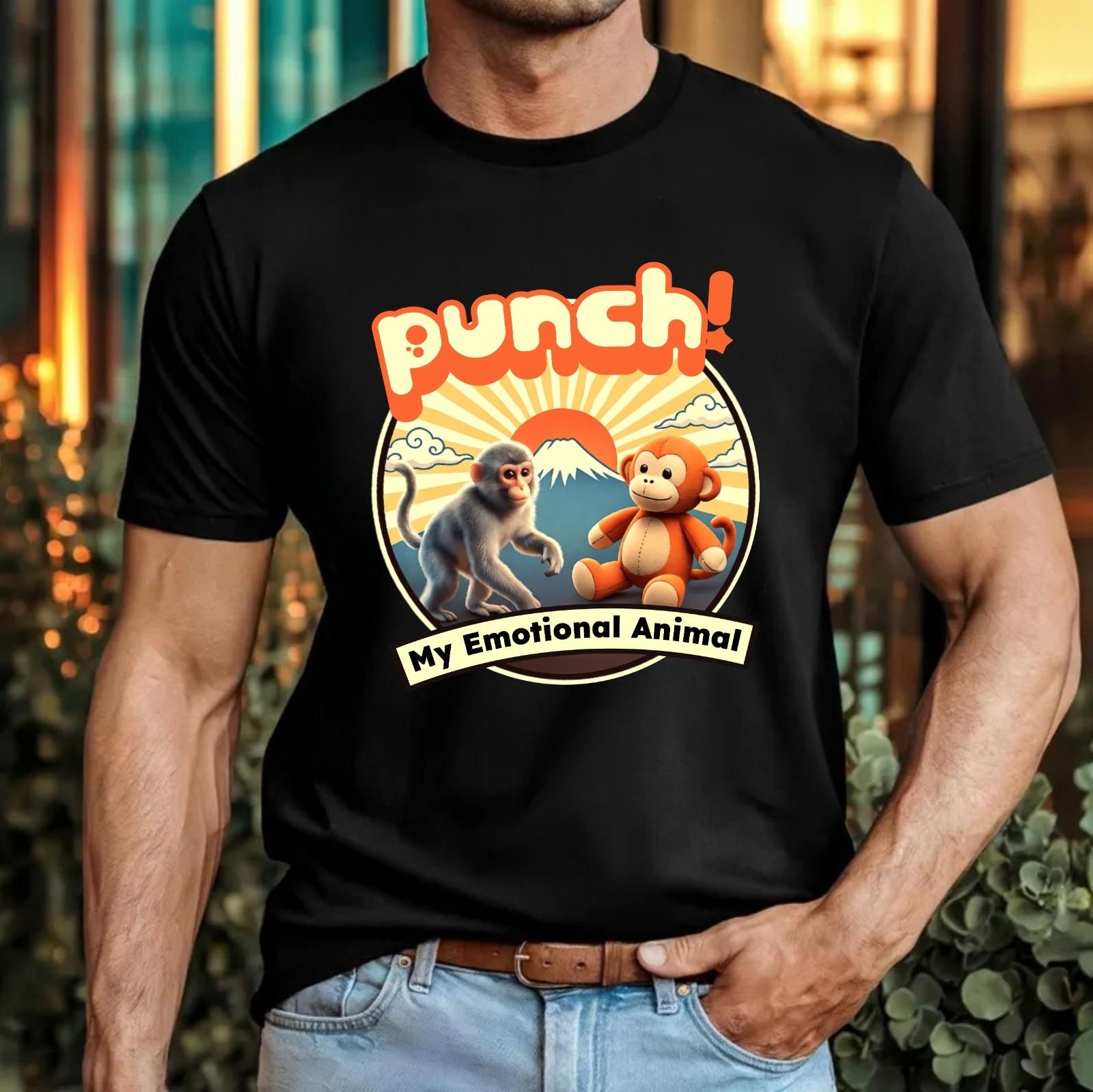 Punch My Emotional Animal Monkey Meme T-Shirt Baby Monkey Emotional Support Top L