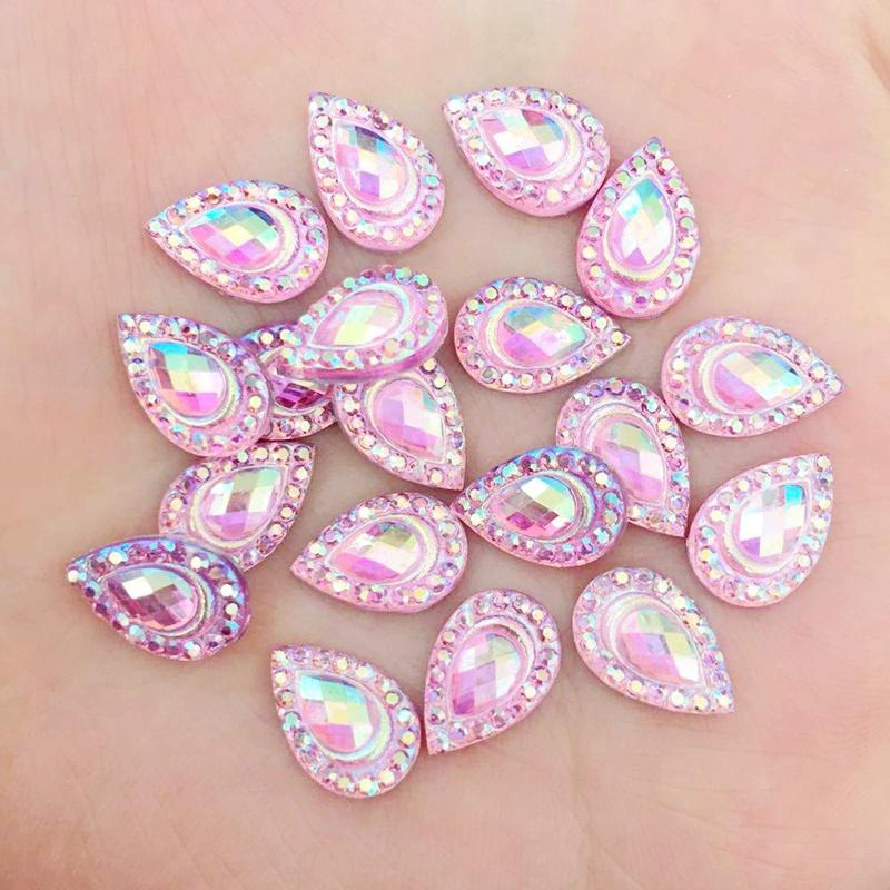 Gör-det-själv 100st 8*12mm Dropp AB Platt rygg strass Sten Kristall för Bröllopsdekoration Klädtillbehör knappar -A48