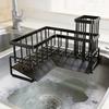 Carbon Steel Kitchen Sink Rack with Separate Storage Sections, a Water-Catching Bottom Tray and Freestanding Placement for Cleaning Supplies