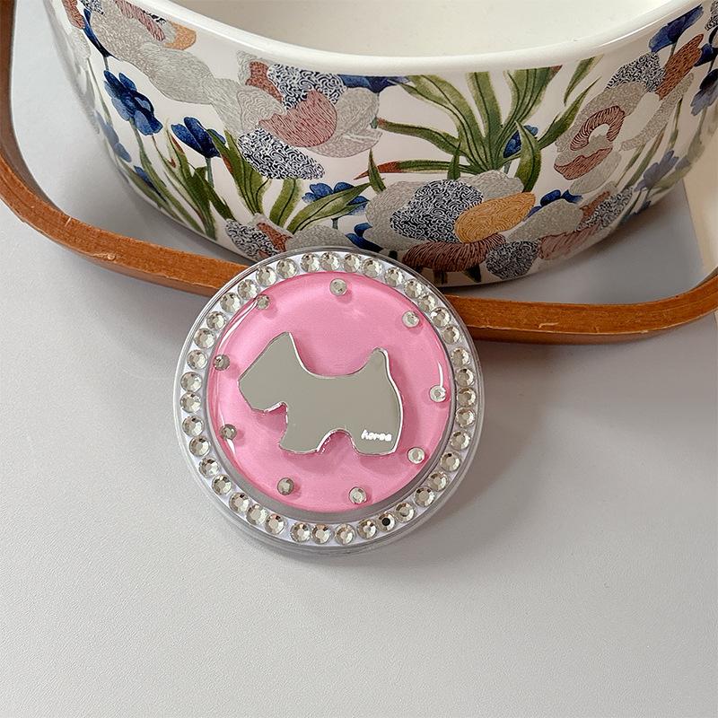 Rhinestone Puppy Mirror Magnetic Suction Solid Color Round Mobile Phone Airbag Bracket Retractable Wind Portable Ring Buckle