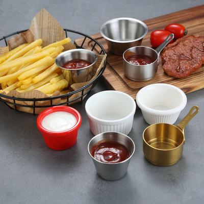 Stainless Steel and Ceramic Western Food Sauce & Dipping Cups for Fries, Chicken, Steak, Salad, and Tomato Sauce