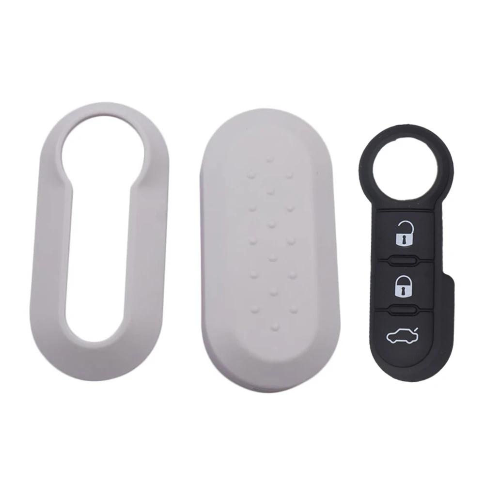 Remote Flip Key Shell Case Car Key Pad for Fiat 500 Panda Punto Bravo Replacement Key Case 3 Buttons Rubber Button Pad
