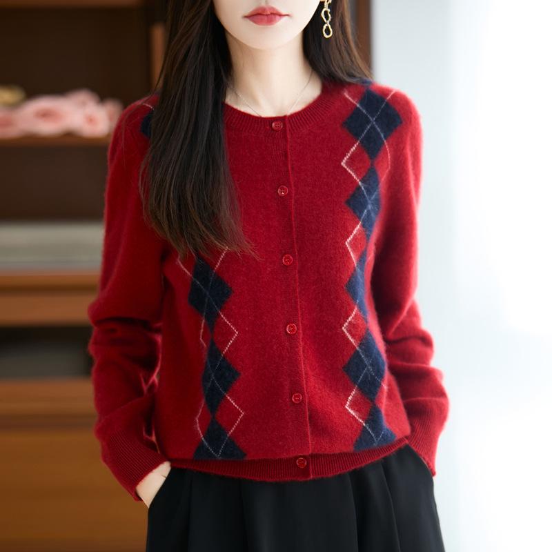 Women's 100% Wool Cashmere Cardigan, Round Neck, Loose Knit, Soft Thickened Coat for Autumn/Winter.