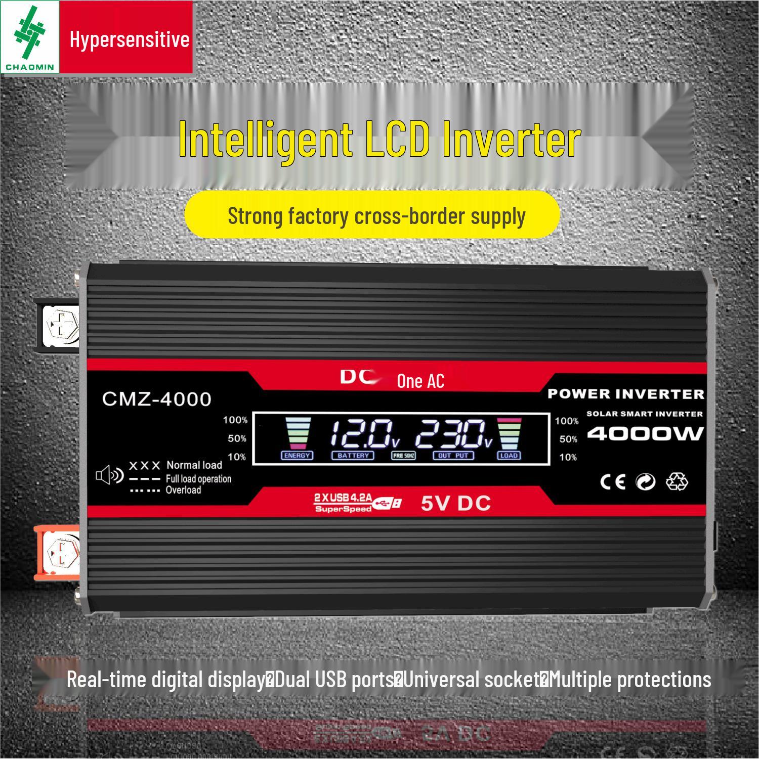 

Интеллектуальный автомобильный солнечный инвертор с модифицированной синусоидой 4000 Вт 12 В Black 300W 12V to 220V