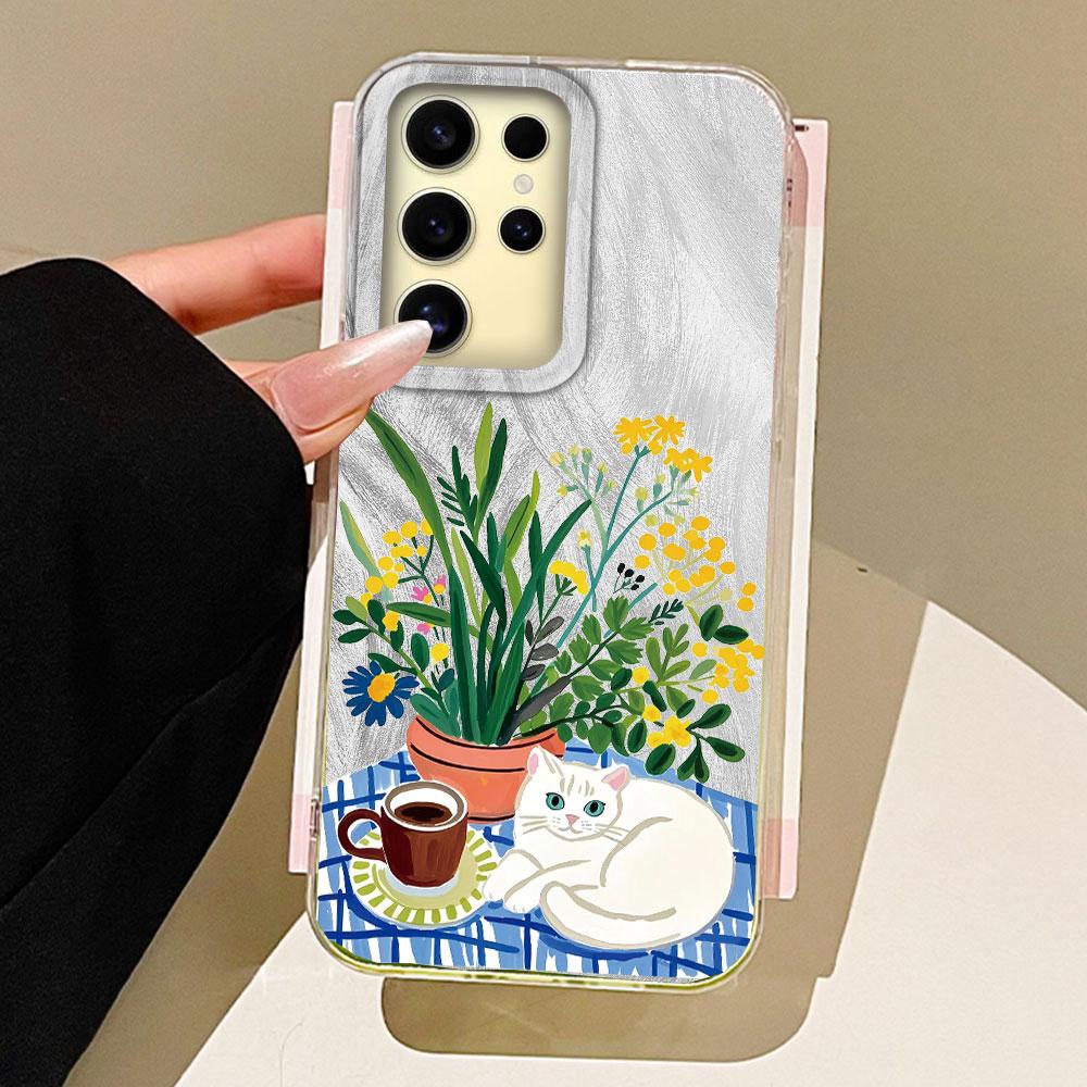 

Белый фарфоровый кот Цветок Перо Текстура Чехол для телефона для Samsung Galaxy S25 S24 S23 S22 S21 FE Plus Ultra Задняя силиконовая крышка Samsung Galaxy S21 FE белый