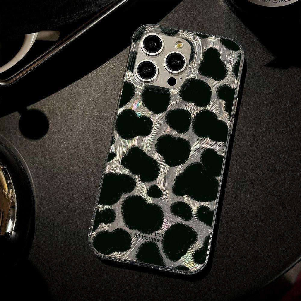 Leopard print laser is suitable for iPhone17promax Apple 16IMD feather yarn mobile phone case 14/13 large hole 15 anti-drop.