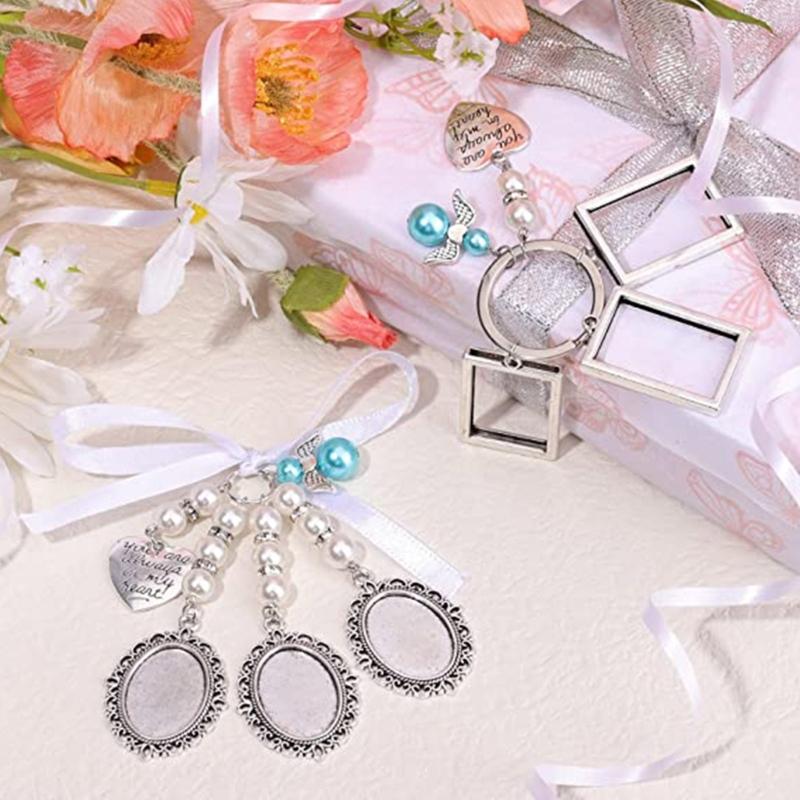 Wedding Bouquet Lace Oval Bridal Charm Bridal Bouquet Charm Angel Wing Photo Bouquet Charm Commemorative Pendant
