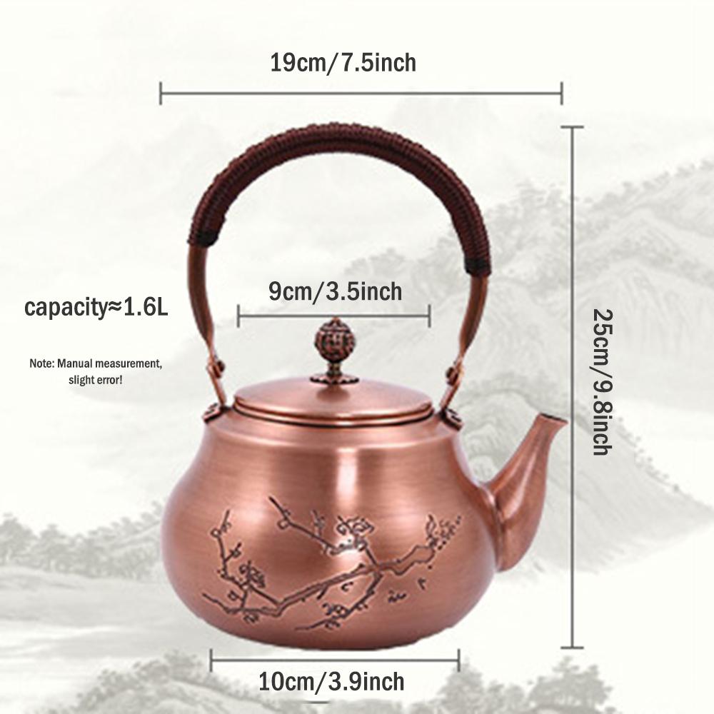 Chinese handmade copper pot, Household thickened red copper teapot, Large capacity boiling water kettle, Health tea kettle, 1.6L