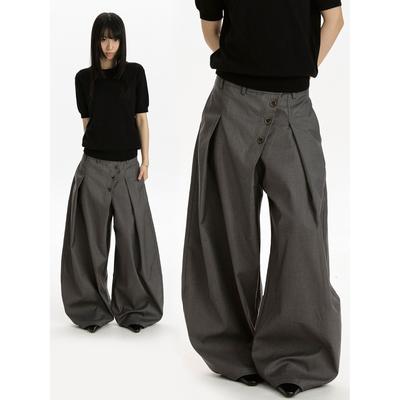 American Retro Design Breasted Design Scimitar Pants Men's and Women's Old Money Style Deconstruction Pants Wide-leg Casual Trousers