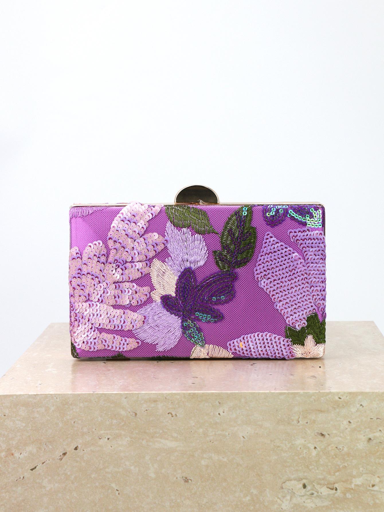 Embroidery Dinner Bag Handmade Embroidery Decal Chinese Style Sequins Clutch Bag Evening Bag фиолетовый